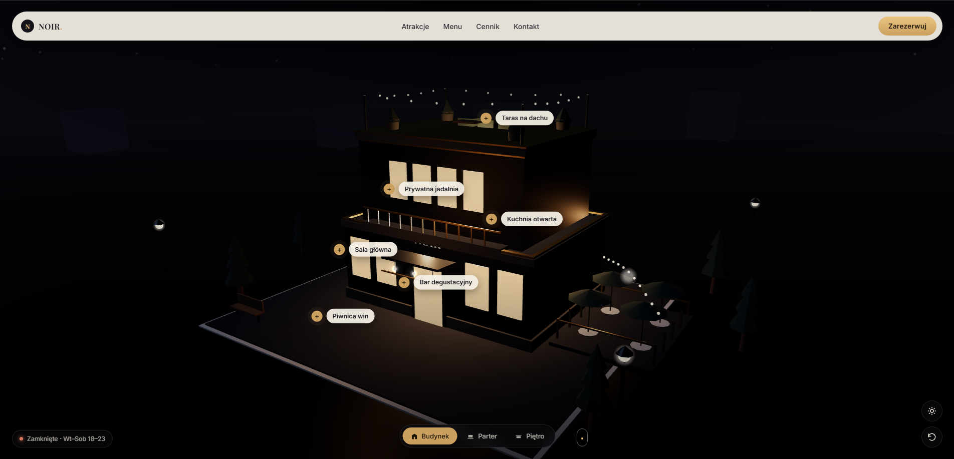 Interaktywny budynek 3D restauracji NOIR